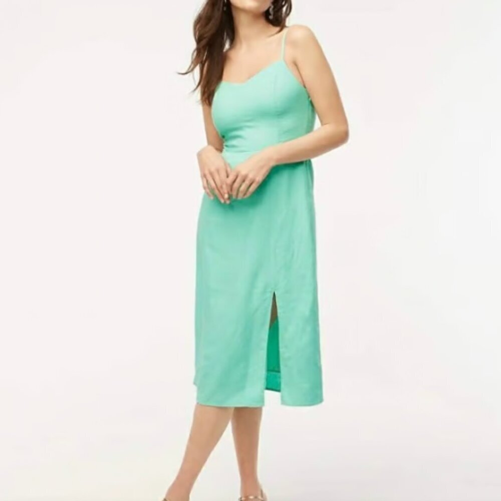 NWT J.Crew Factory linen blend slip midi dress Sunwashed Mint Sz 2